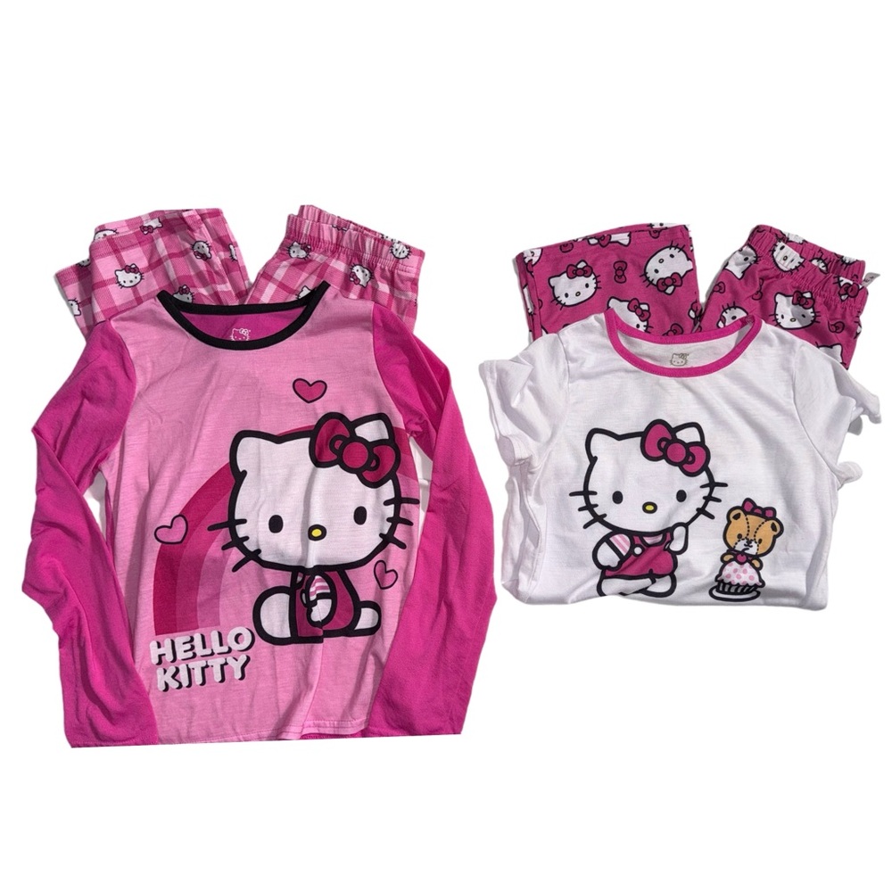 Hello Kitty Girls' Pink & White Two-Piece Pajama Sets (2) Sz 10